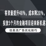 客资量提升48%，成本降20%，投放5个月的金融项目迎来新机遇？